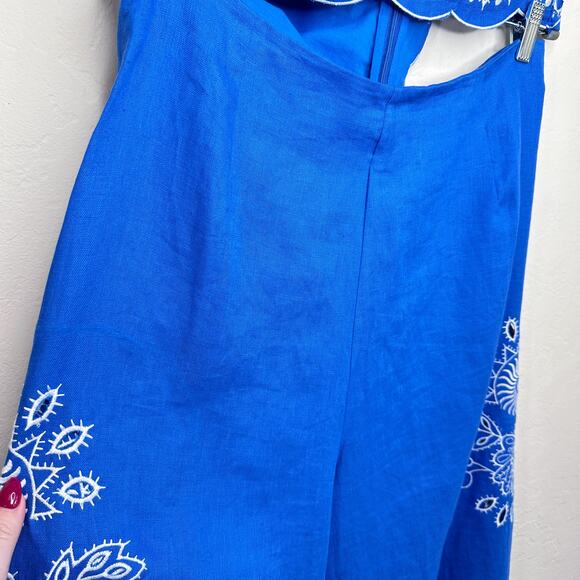 NWT Anthropologie Farm Rio One Shoulder Embroidered Cut Out Linen Jumpsuit Large - Picture 6 of 16